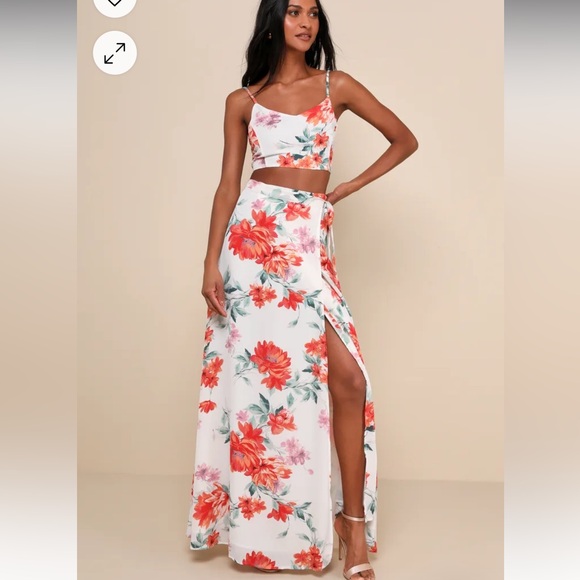 Lulus Bloom With a View White Floral Print Two-Piece Maxi Dress in White Floral - Picture 1 of 17